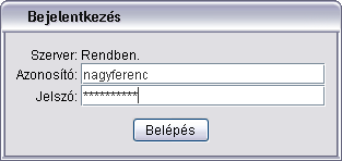 Bejelentkezs: azonost s jelsz megadsval