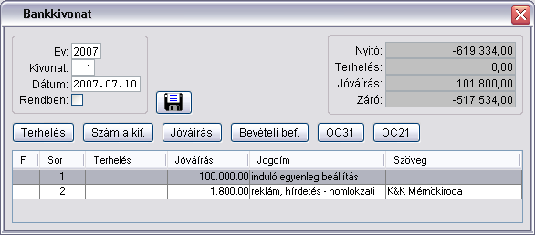 Bankkivonat rgztse s listja