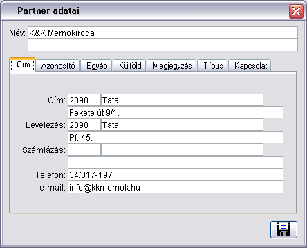 A kivlasztott partner rszletez adatai
