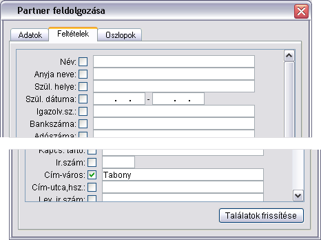 Partnerek adatainak feldolgozsa, ill. szrse